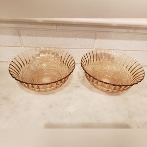 Pair Of  King Indonesia Pink  fleur-de-lis Glass 6 7/8 inch Bowls